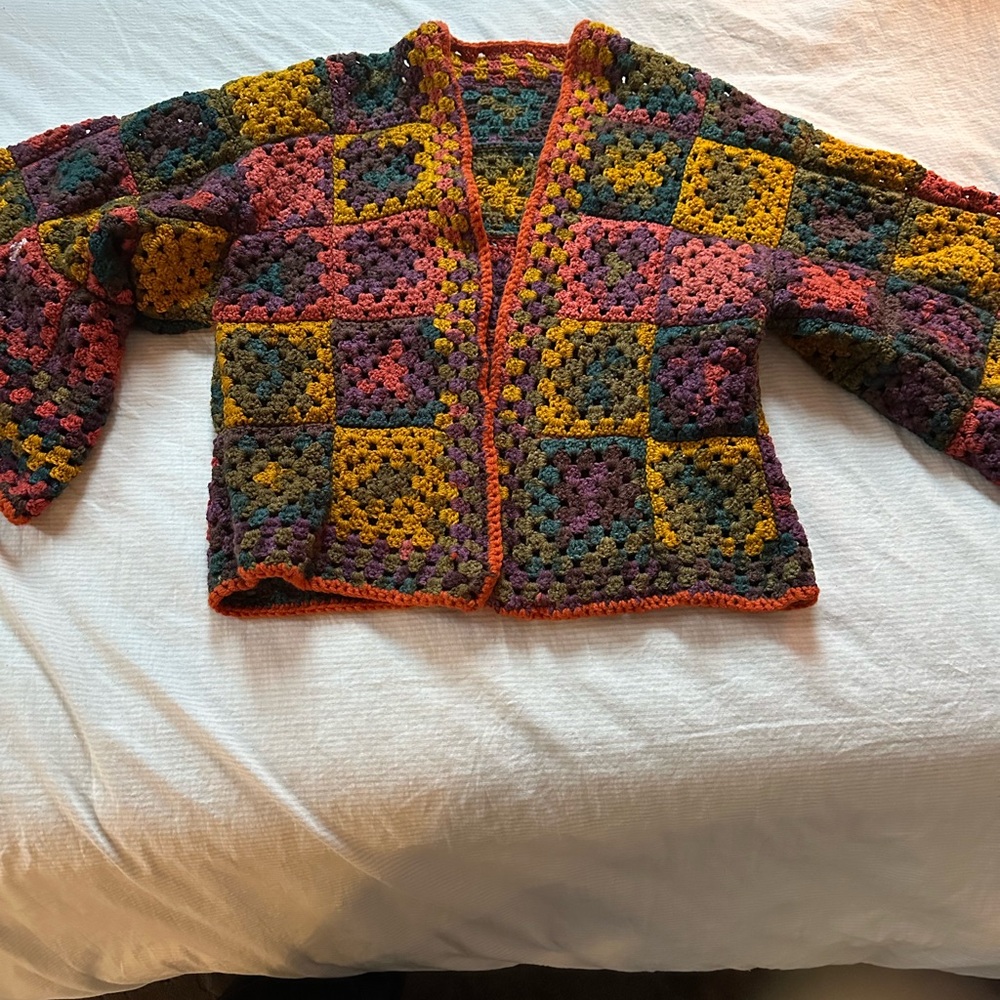 Granny Square Multicolor Crochet Cardigan